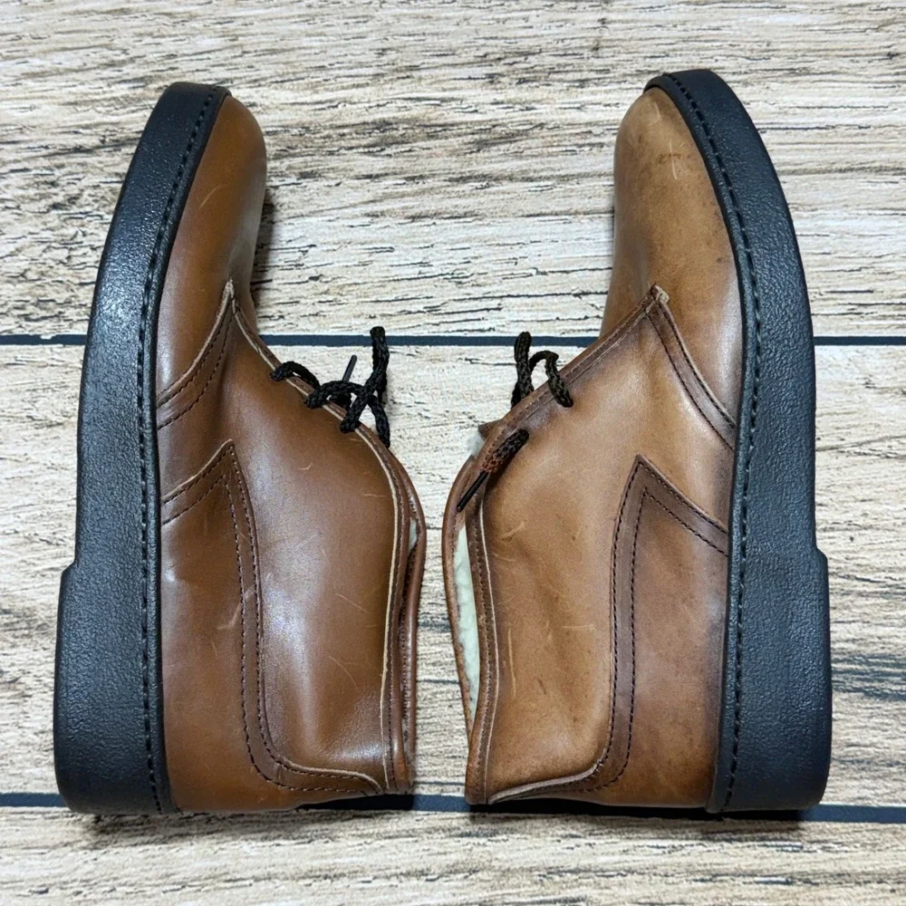 Bates Floaters Chukka Boots Men 10.5M Brown Leather Faux Shearling Lined Desert